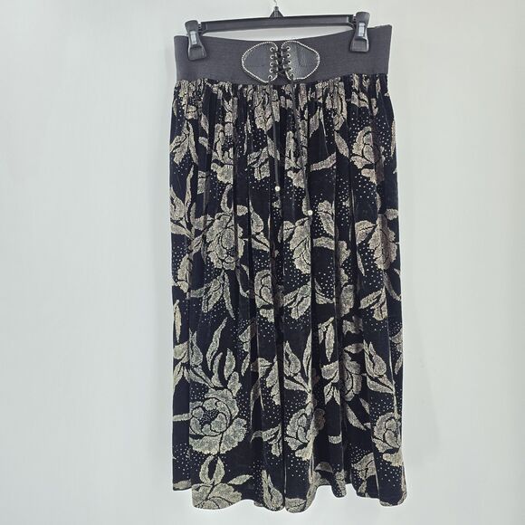 Victorian Maxi Skirt Vtg Renaissance High Waist Velvet Floral Corset Goth Witch - Picture 1 of 4
